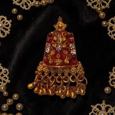 Vintage Ornate Gold-Tone and Red Enamel Pendant