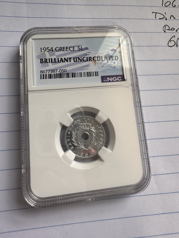 1954 Greece 5L NGC Brilliant Uncirculated Coin