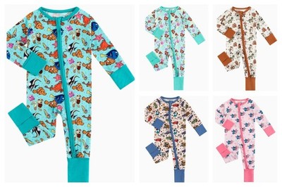 NEW Nemo Ariel Stitch Toy Story Cars Baby Girls Bamboo Romper Pajamas Sleeper