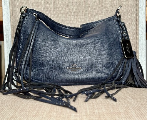 Coach Navy Blue Chelsea Leather Fringe 37740 BOHO Shoulder Bag - Picture 12 of 24