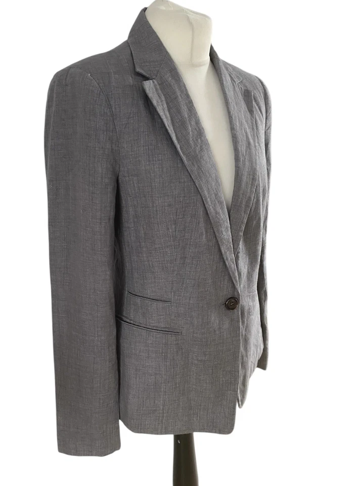 Zara Women’s Medium Grey 100% Linen Blazer Smart Jacket  - Image 2 of 4