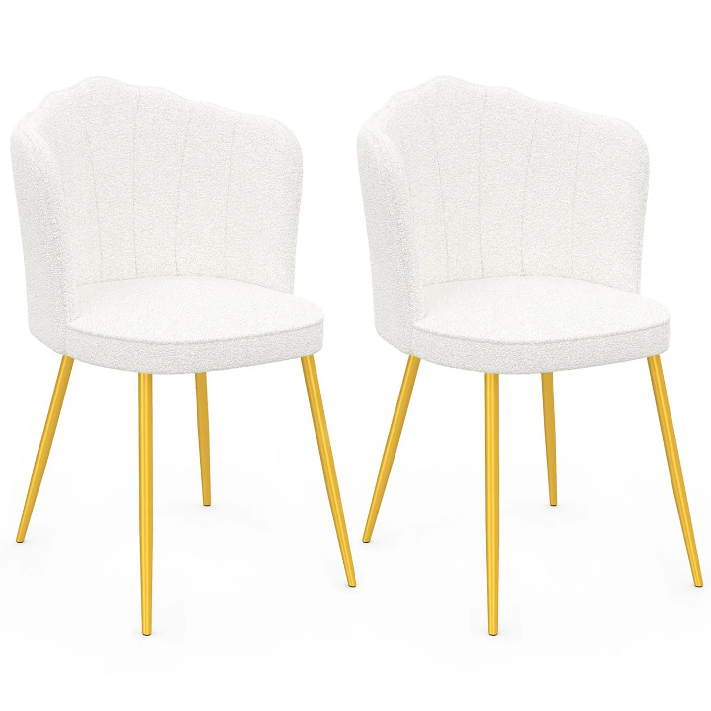 Chaises de salle a manger ADELAIDE bouclette blanche et pieds metal dore