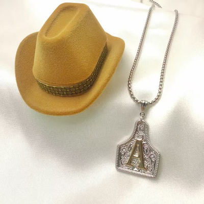 #ad #ad Initial Cow Tag Necklace Silver Western Ear Tag Cowgirl Cowboy Gift $22.49