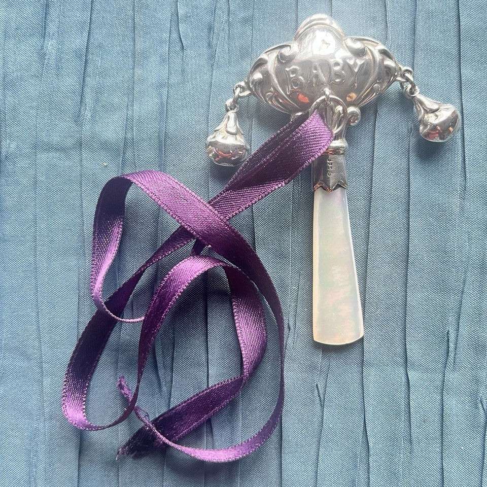 antique silver 1903 Baby rattle With Lovely Bells and A Loop To Hang ...