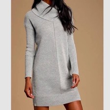 Lulus Womens Grey Cowl Neck Long Sleeve Knit Sweater Dress Size Small Heathered