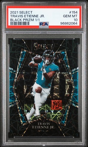 2021 PANINI SELECT BLACK PRIZM 1/1 #154 TRAVIS ETIENNE JR. ROOKIE RC 1/1 PSA 10