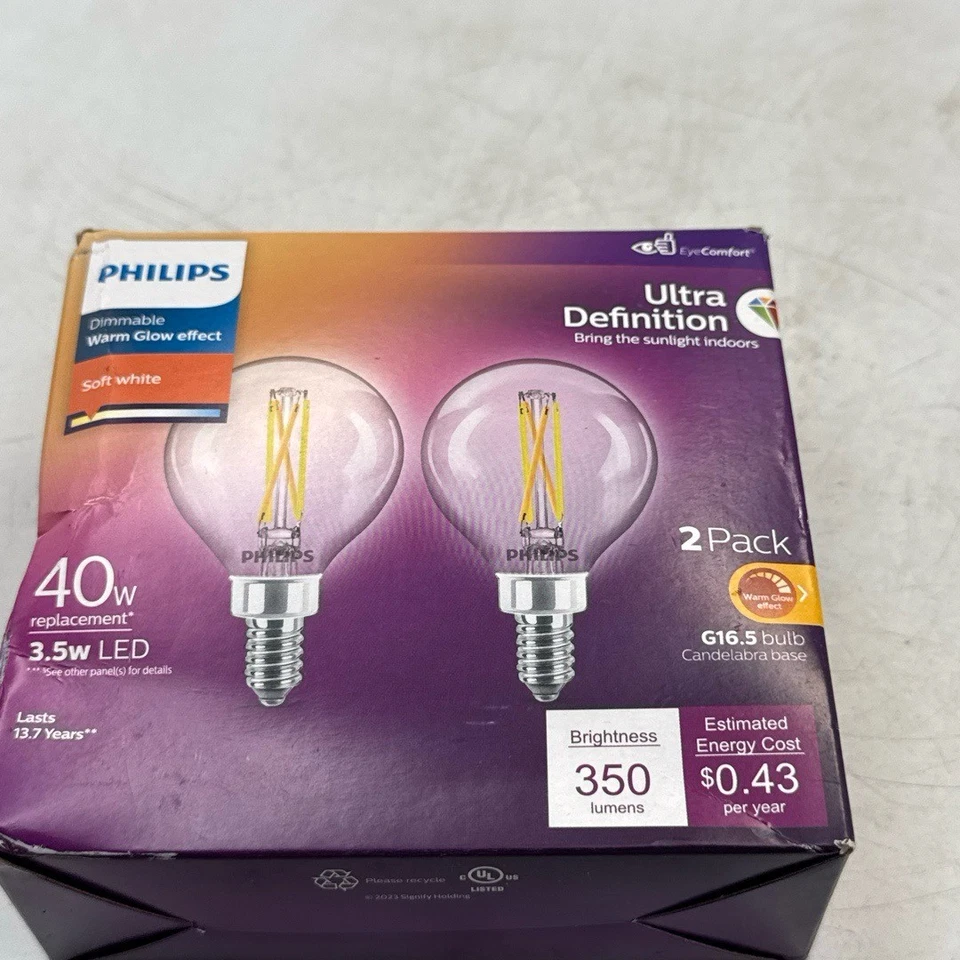Philips EyeComfort G16.5 E12 LED Bulb 40W Equiv Soft White Dimmable 2-Pack - Image 2 of 4