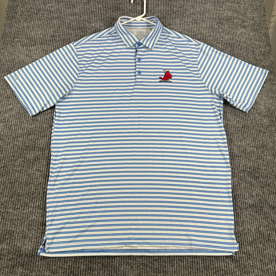 St. Louis Cardinals Polo Shirt Mens Medium White Blue Striped Short Sleeve MLB - Image 4 of 4