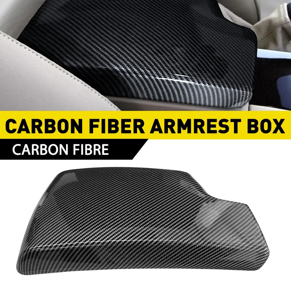 For BMW 3 E90 E91 E92 E93 Carbon Fiber Effect Interior Console Armrest Lid Cover - Imagem 4 de 4