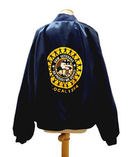 US Army UAW Local 1264 Veterans Jacket Vintage Blue Satin Bomber Size XL