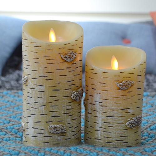 Luminara Flameless Birch Bark Effect Led Candles Wax Battery Operated