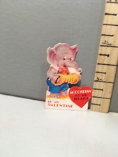 Vtg Valentine Card 40's Pink Elephant "Accordian To My Heart" e2