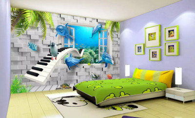 3D Cartoon Dolphin G16167 Wallpaper Wall Murals Removable Self-adhesive Honey