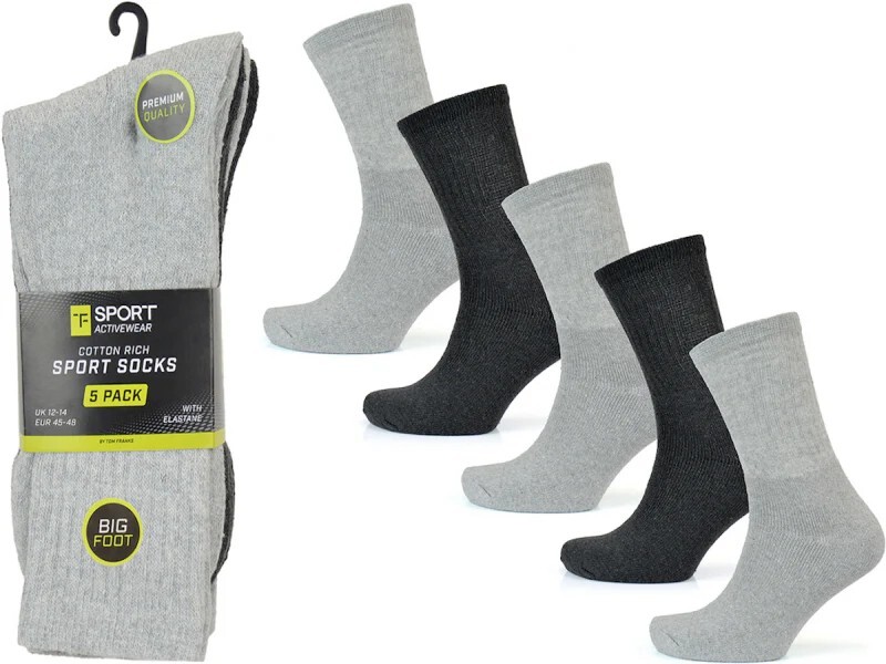10 Pairs Men's Bigfoot Cotton Rich Premium Quality Sports Socks UK 12-14 Grey
