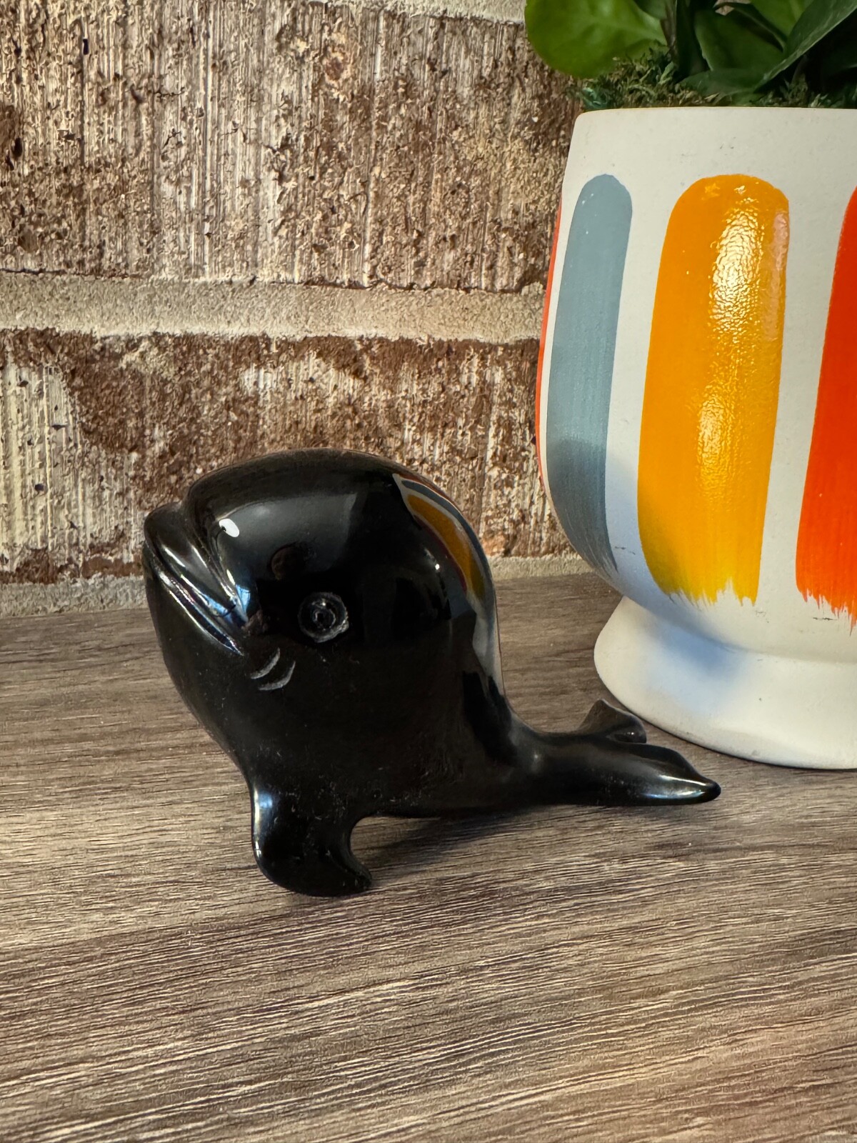 Black obsidian whale carving - handcrafted spiritual art