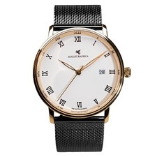 Classic Dress Men's Wristwatch 40mm Gold Case White Dial Italian Leather Band SE