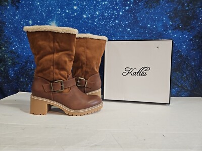 Katliu Womens Brown Buckel Boots Fur Suede  Size 6.5 Ankle Boots 