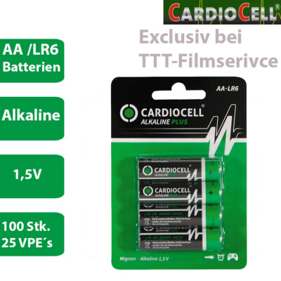 100 x CardioCell Plus Alkaline AA MN1500 LR6 Mignon 1,5V - 25 x 4er Verpackung