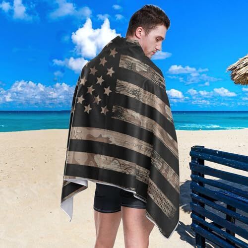Toallas de playa finas de tela para mujer hombre, bandera de Estados Unidos con desierto - Imagen 4 de 7