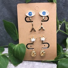 8 PC Matching Clip-on Non Pierced Earrings Set Gold-Tone New Free Ship 4780