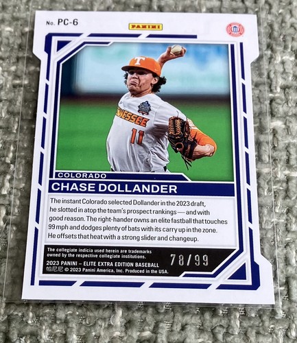 Panini Elite 2023 edición extra Chase Dollander RC/99 Colorado Rockies - Imagen 2 de 2