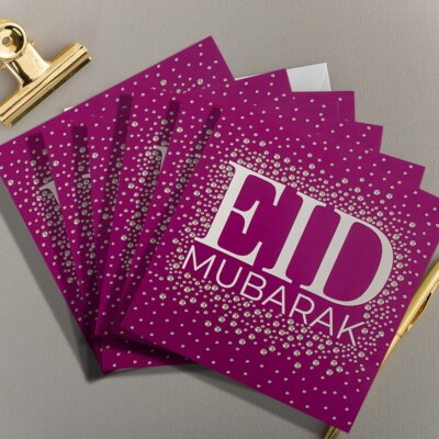 X6 MULTIPACK | Eid Mubarak Cards | Purple Diamote Scatter | Printed in the UK |