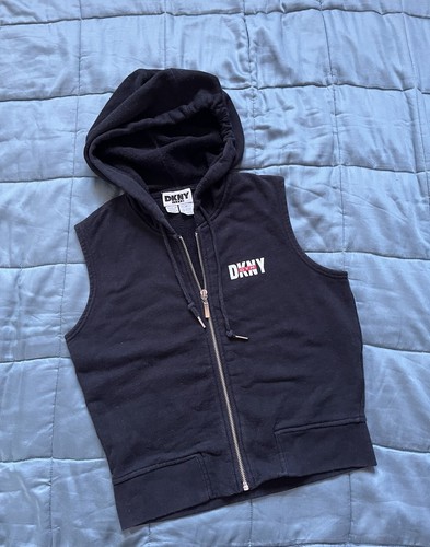 DKNY, Vintage 90s DKNY Gym Donna Karen New York Black hooded zip up vest - size P (XS)
