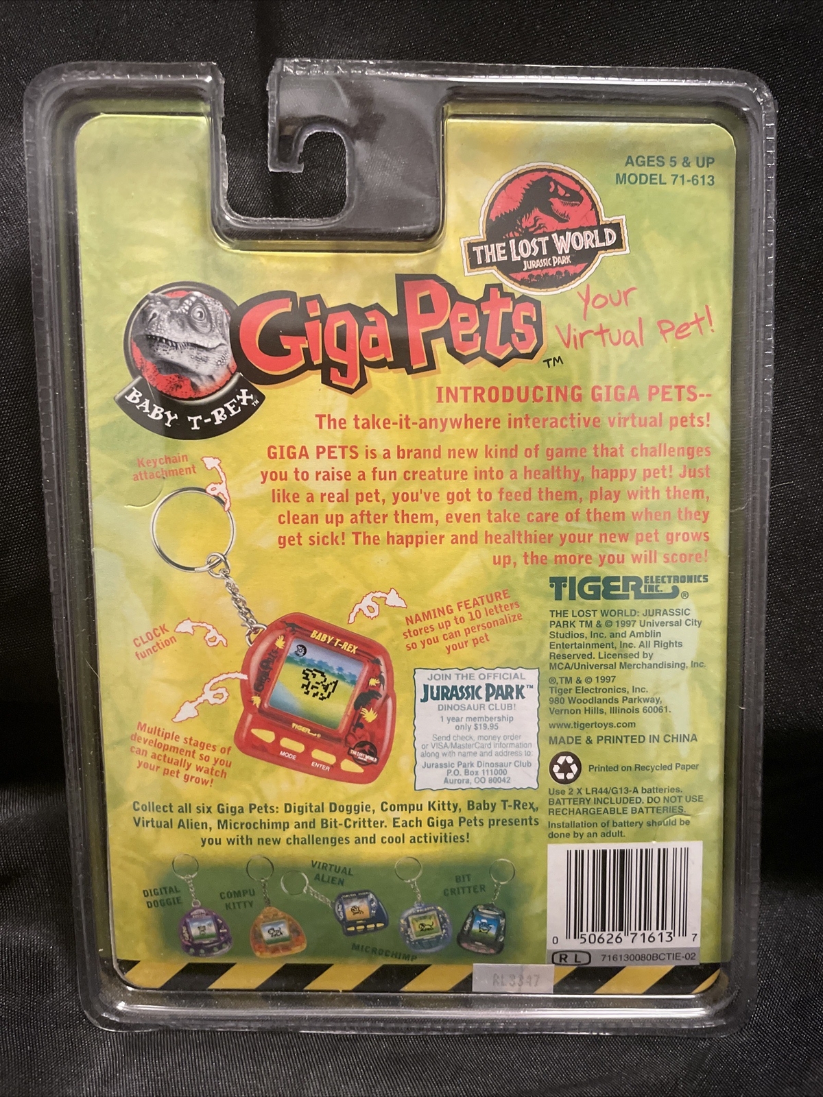 Tiger Electronics GIGA Pets Jurassic Park Lost World Baby TRex Pet NEW