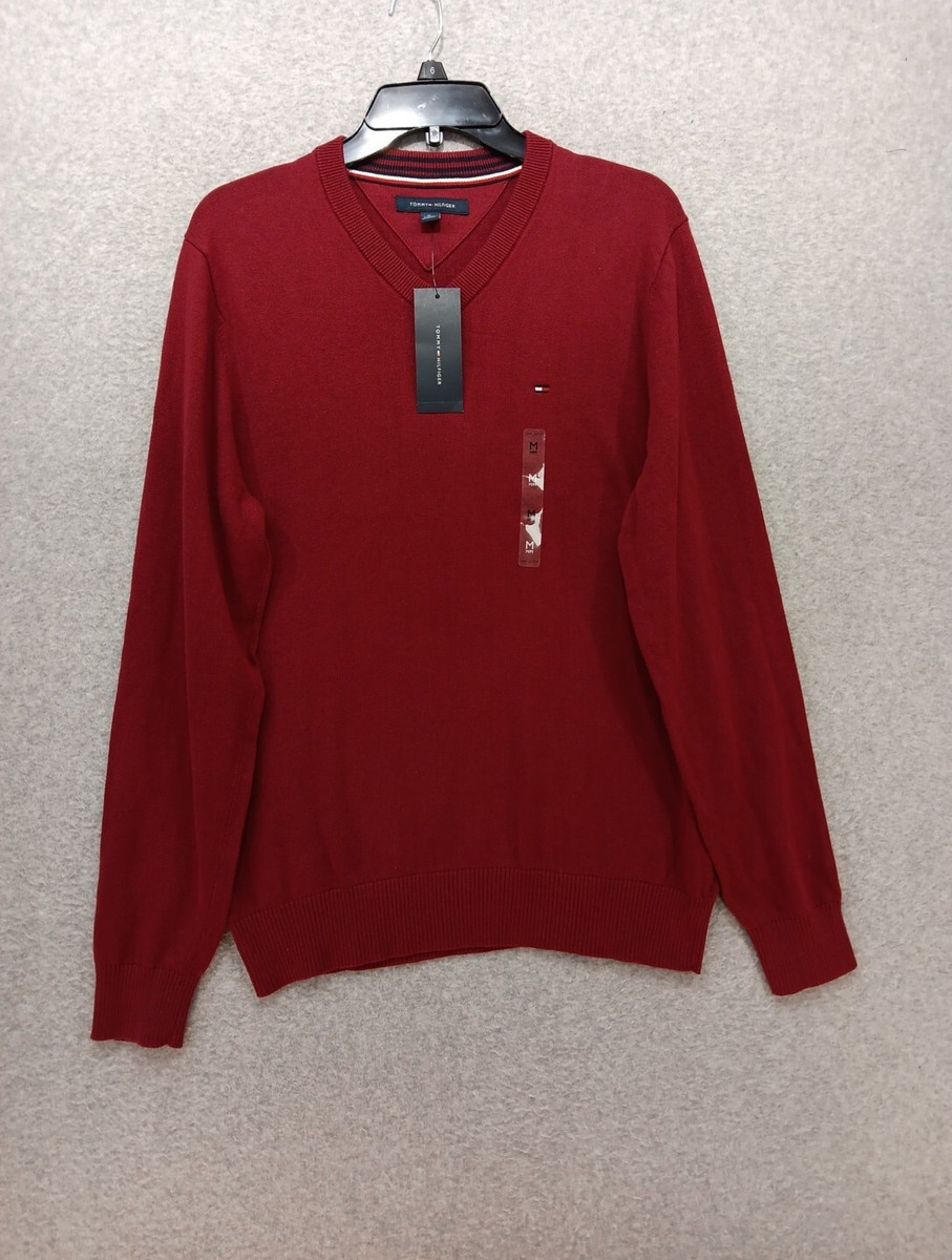 New Tommy Hilfiger Men's Sweater Men's Size M Red Signature V-Neck