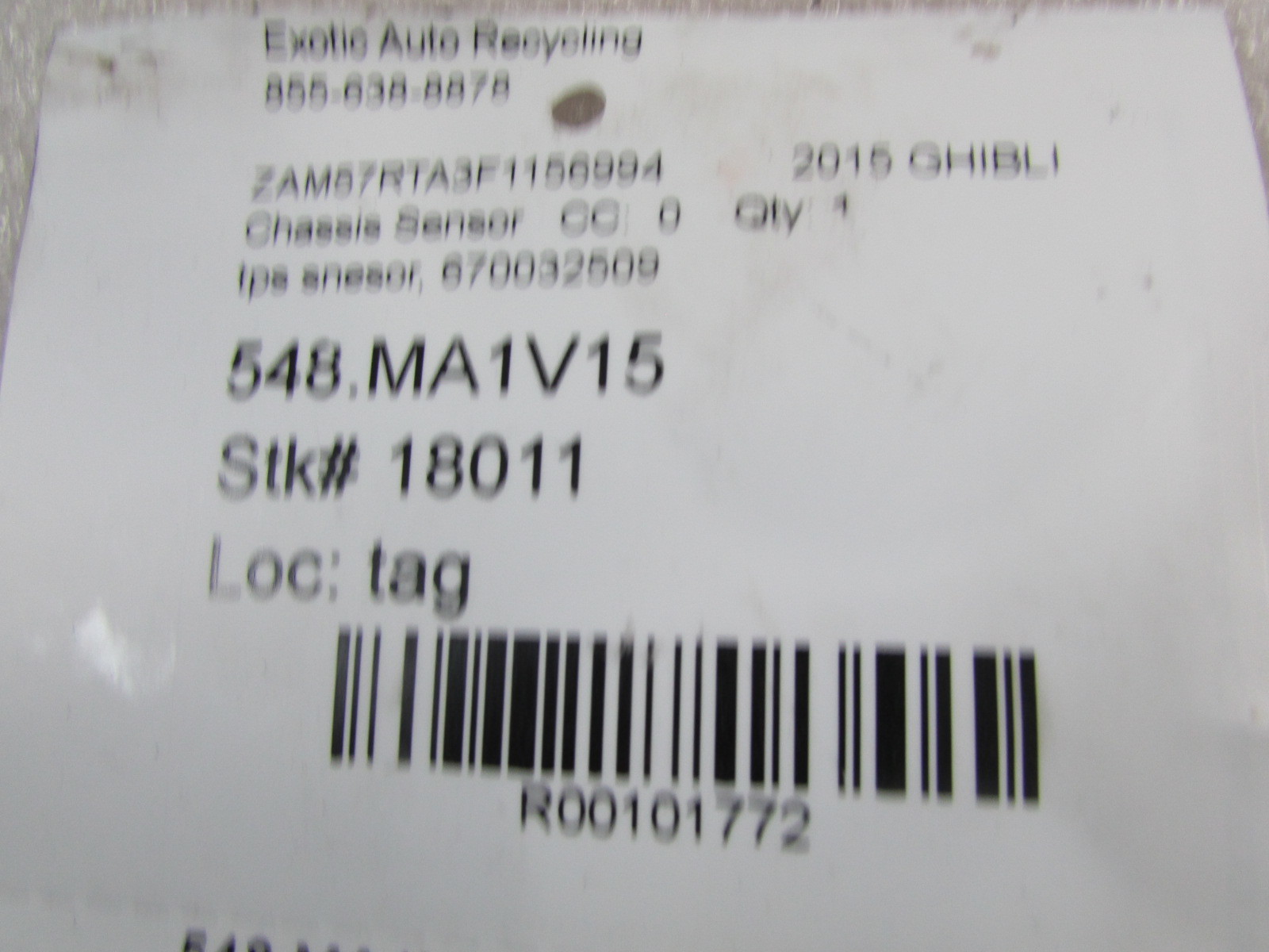 Maserati Ghibli, Pneumatic Pressure Control Module, Used, P/N 670032509