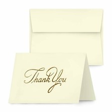 Cream Thank You Cards and Envelopes, Gold Foil Embossed, A1 Size 25 Qty 