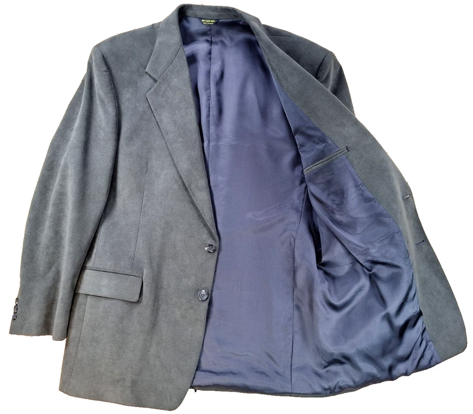 Jaqueta Adolfo Couture Masculina Tamanho 42R Micro Camurça Camurça Falsa Blazer Cinza Ardósia - Imagem 3 de 4