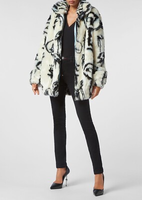 VEGAN FOUX FUR PHILIPP PLEIN JACKET MONOGRAM XS-S MSRP: $3500