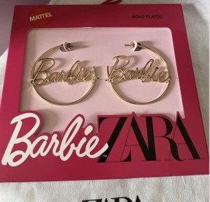 Authentic BOXED - BARBIE THE MOVIE - GOLD PLATED HOOP EARRINGS - ZARA