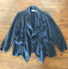 Chico's Women's Linen Blazer Sz 0 US Sz S Solid Blue Drape Front 3/4 Sleeve — photo 1
