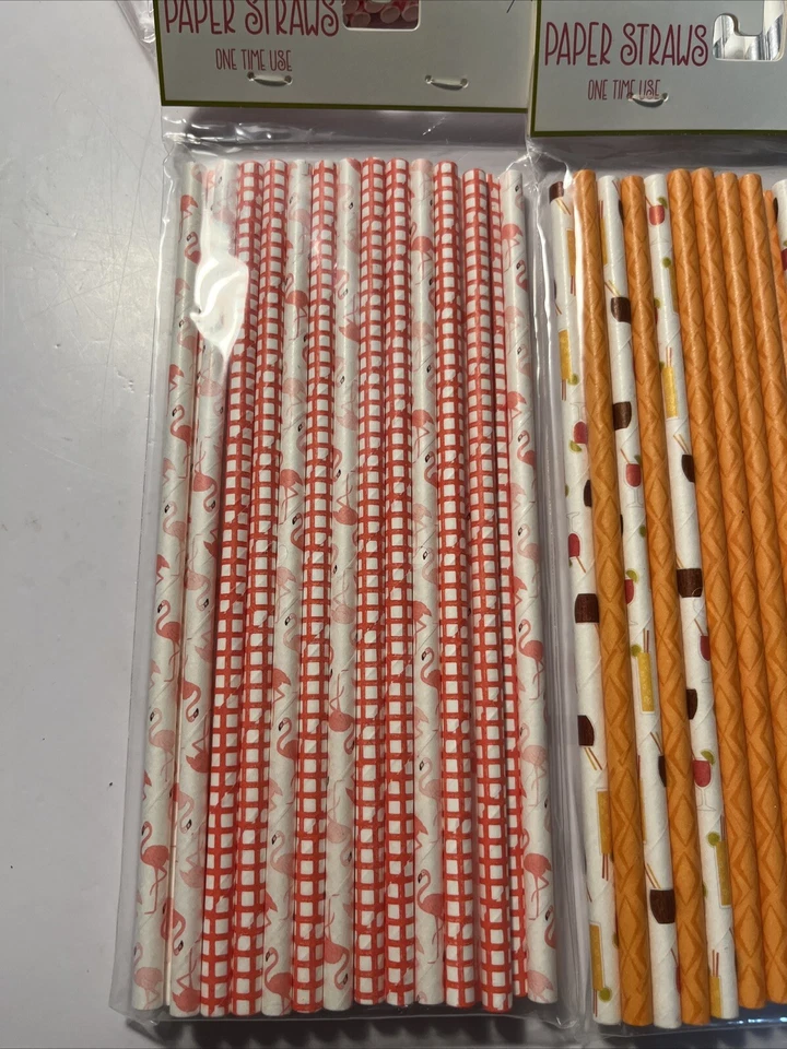 Nuevo en Paquete ~ Lote de 131 Pajitas de Papel ~ Otoño ~ Flamencos ~ Tira Plateada y Chevron Rojo Foto 3 de 4