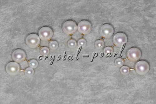 AAAA Real natural white pearl earrings 18K yellow gold 11-10mm+7-8mm A PAIR - Picture 3 of 5