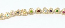 14K Yellow Gold Birthstone Heart with CZ Stud Earrings Screw Back