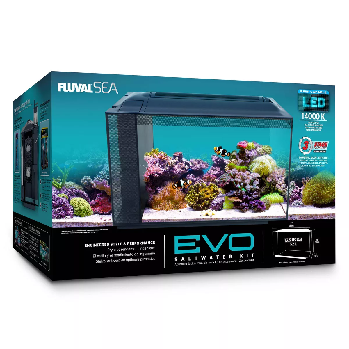 Fluval Sea EVO Marine Aquarium Tank Kit with Reef LED Lights 52