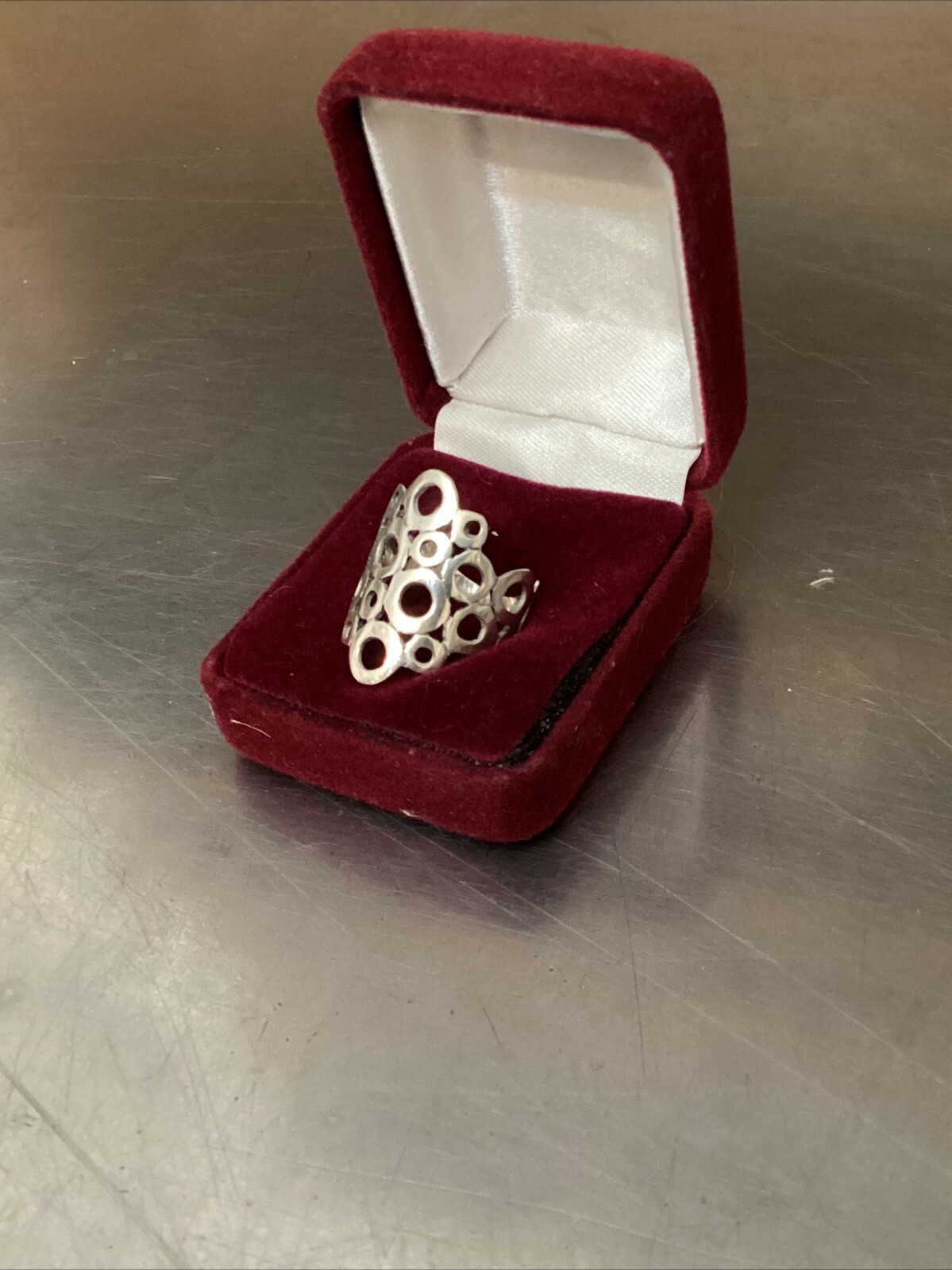 Geometric Flat Circles Bubbles Wide Sterling Silv… - image 1