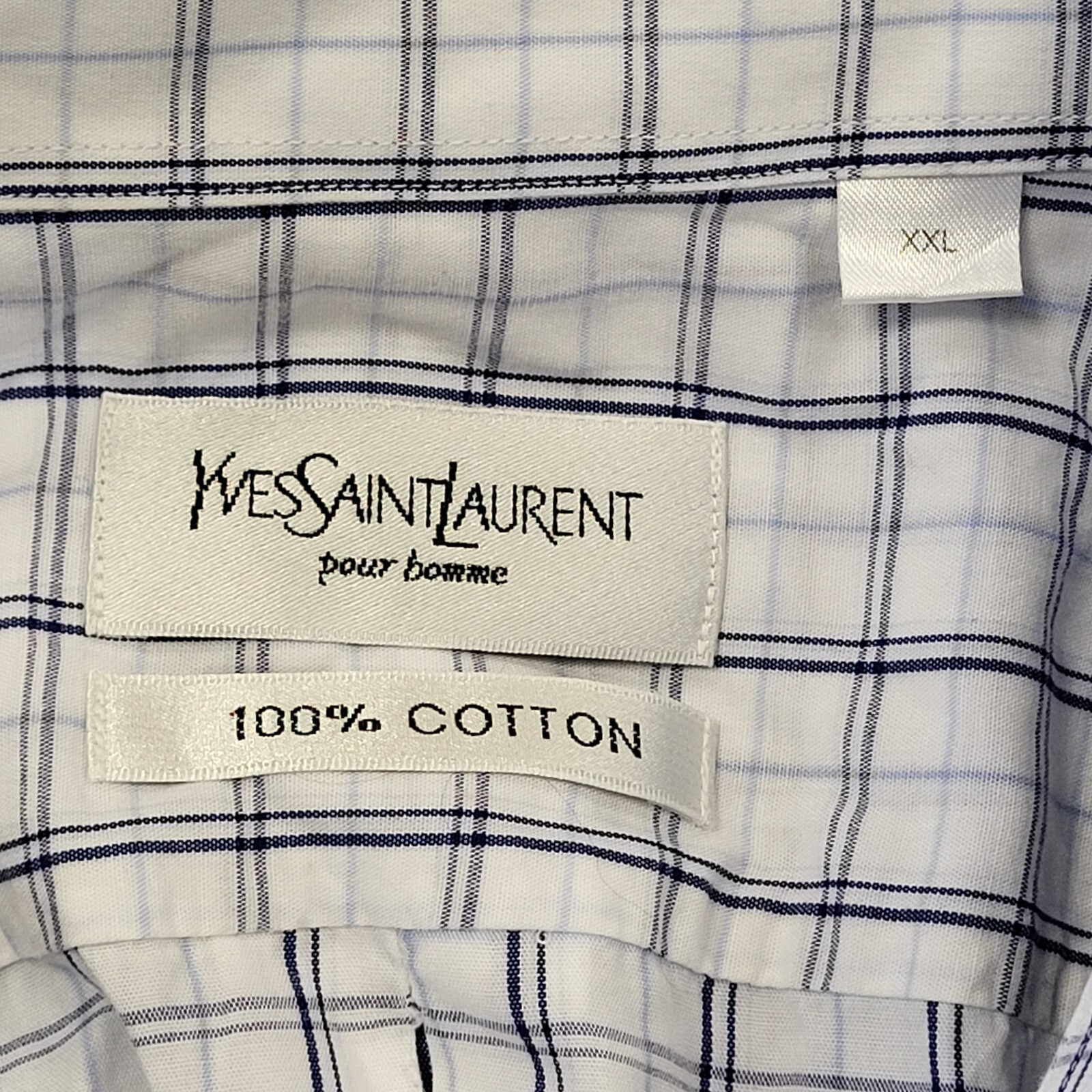 D773 CAMICIA UOMO YVES SAINT LAURENT BIANCA BLU CHECK OVERSIZE UK 2XL EU 60