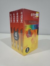 New TDK Superior Quality 6 Hours VHS T-120 EP Blank Videocassette Tapes 4 Pk NOS