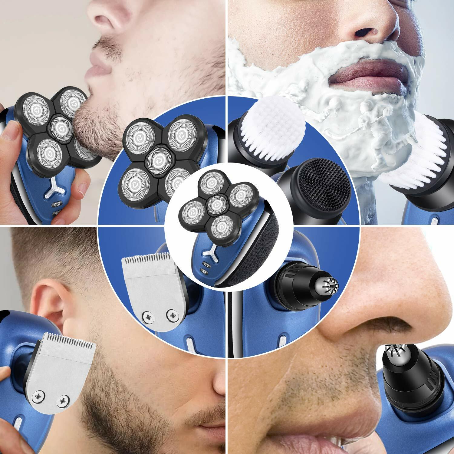 Roziapro Electric Razor Men 5 in 1 Head Shaver Grooming Kit Trimmer Beard Nose