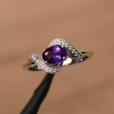 Amethyst Purple Women Ring Natural Oval Cut Curve Band 925 Sterling Silver Ring