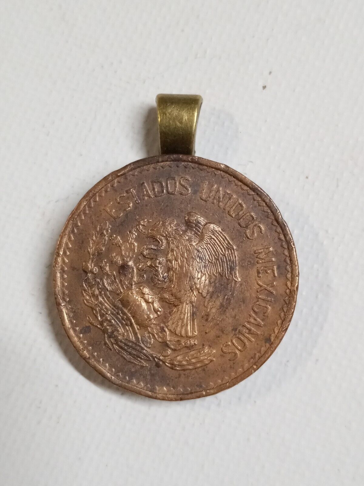1954  Upcycled Mexican 20 Centavos on Pendant. Gr… - image 1