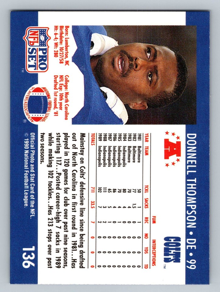 1990 Pro Set #136 Donnell Thompson | eBay