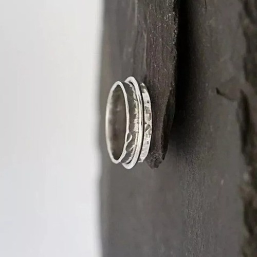 Solid 925 Silver Minimalist Spinner Ring Hammered Ring Anxiety Ring Woman Ring - Picture 5 of 7