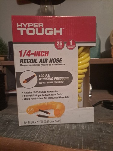 Hyper Tough 1/4 ZOLL 25 FUSS RÜCKSTOSS LUFTSCHLAUCH 120 PSI Arbeitsdruck DREHBAR