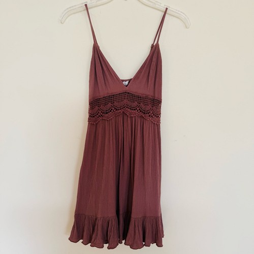 Garage Womens Kirsten Crochet Tiered Feminine Breezy Mauve Mini Dress Size XS - Picture 4 of 12