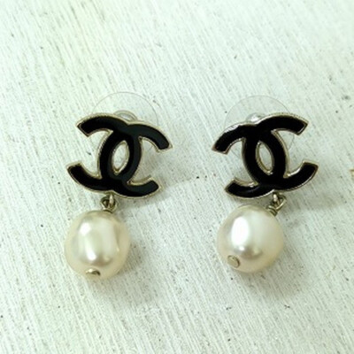 CHANEL Black & Silver Color Coco Mark Earrings with Box & Case LTD From JAPAN